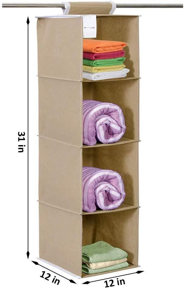 Nerrdy Cloth Organizer - Hanging 4 Shelves Wardrobe Organizer