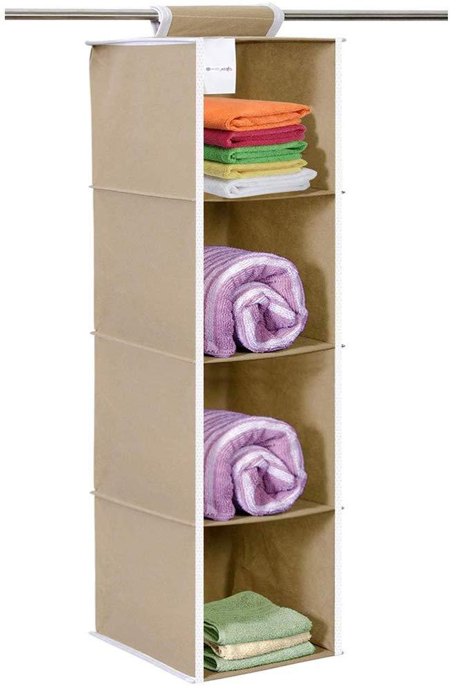 Nerrdy Cloth Organizer - Hanging 4 Shelves Wardrobe Organizer
